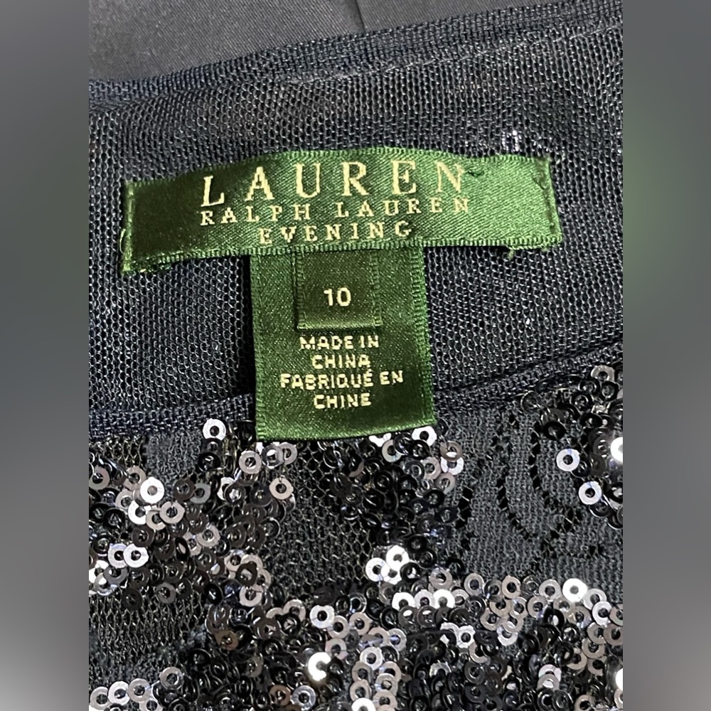 Lauren Ralph Lauren Evening Blue Sequin Formal Shift Dress Size 10 - Picture 9 of 10